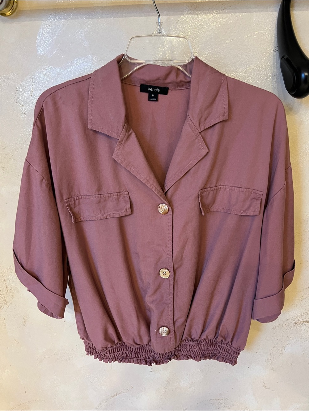 Kensie Mauve Button-Front Cropped Blazer Jacket